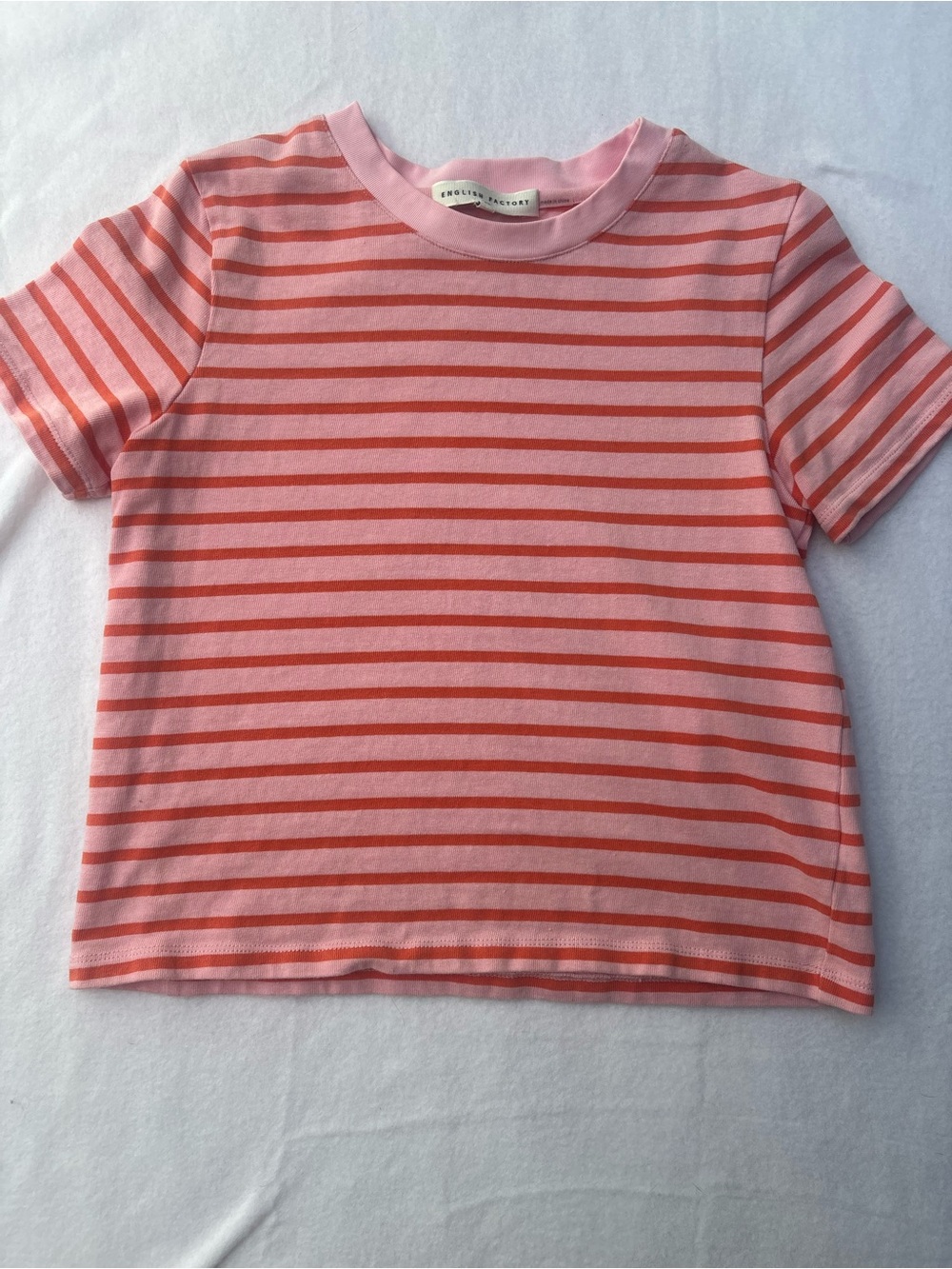 English Factory Pink and Coral Striped Short Sleeve Tee